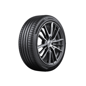 Bridgestone Turanza 6 Tyre on alloy wheel with clear backgroung.