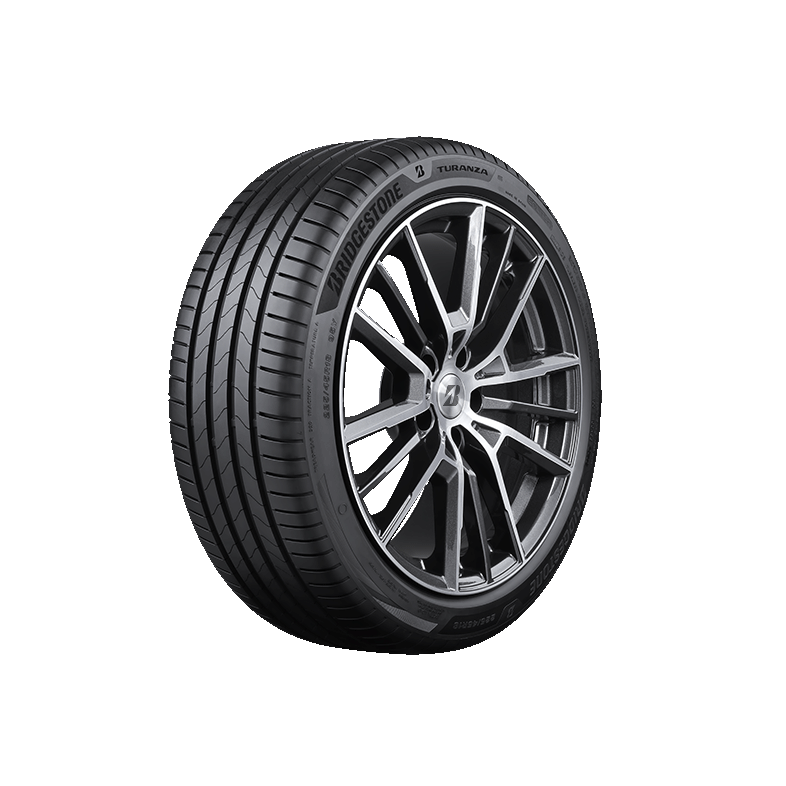 Bridgestone Turanza 6 Tyre on alloy wheel with clear backgroung.