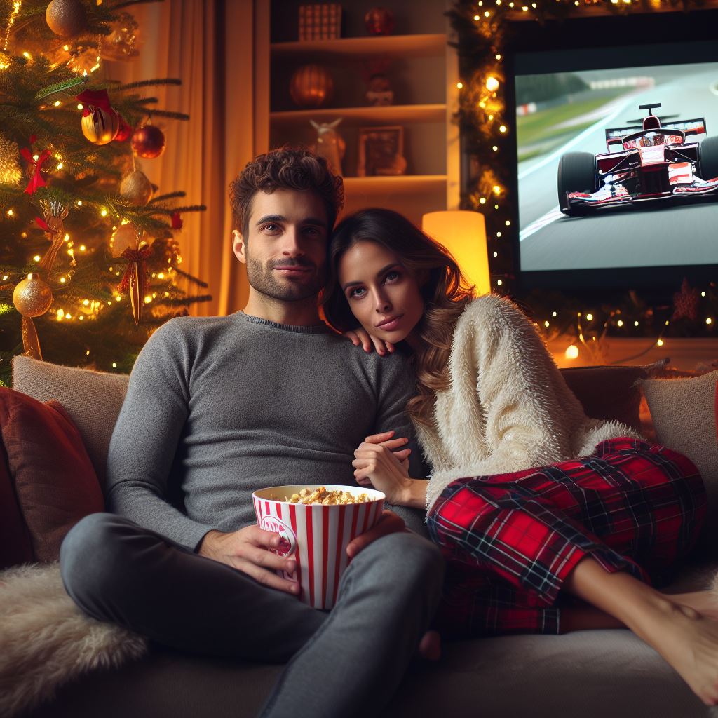 A couple watching racing documentary